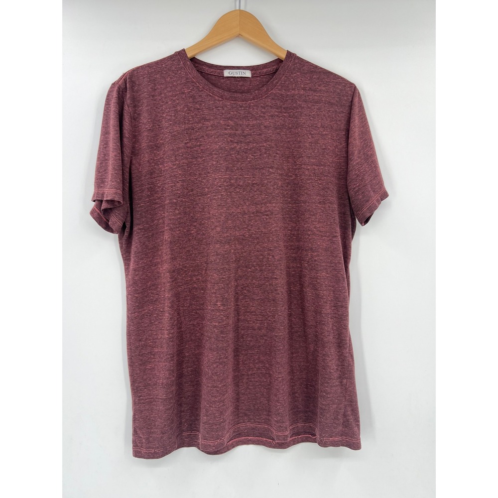 Gustin Mens Heather Burgundy Tri-Blend Crew Neck T-Shirt Made in USA Large